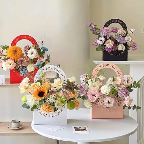 Plantilla en Canva caja bouquet bolso (editable)